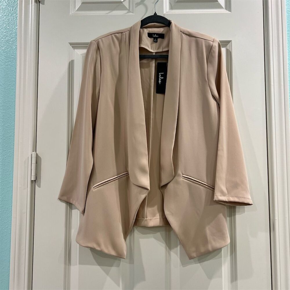 Lulus Women's Beige Open Front Blazer Size L Business Casual Jacket